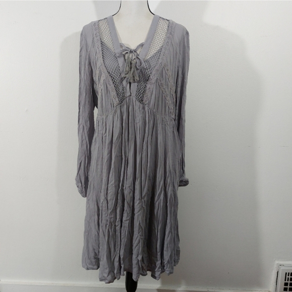 Torrid Light Gray Boho Prairie Crinkle Mini Dress 2 Piece Plus Size 0 - Picture 2 of 15